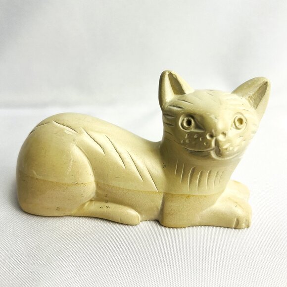 Hand-Carved Vintage Kitty Cat Soapstone Sculpture Stone Feline Figurine - Picture 1 of 10